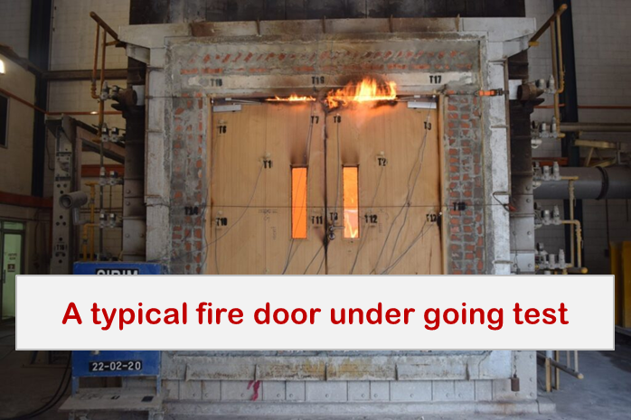 Certified fire door assembly installed as part of a building fire safety system
