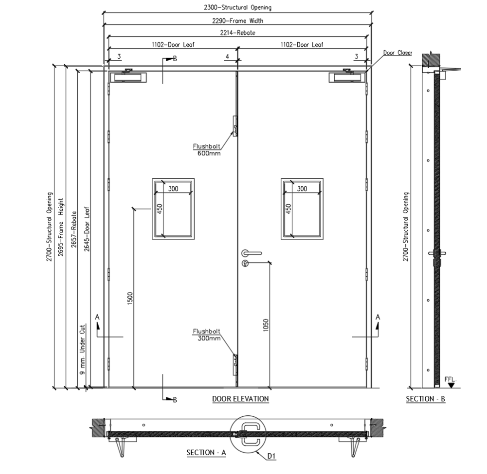 Detailed view of door installation