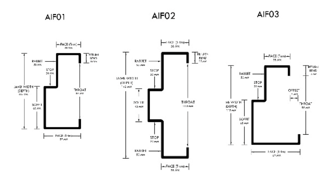 Technical diagram of Fire Rated frame profiles