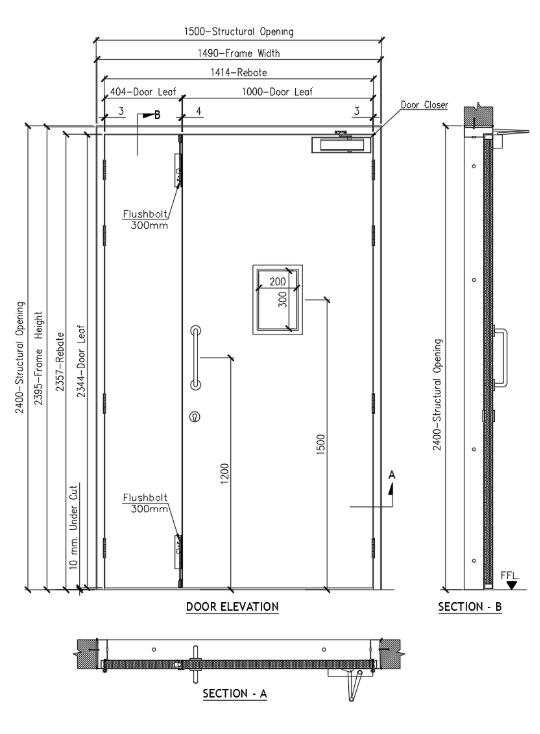 D3 Double unequal leaf door elevation drawing