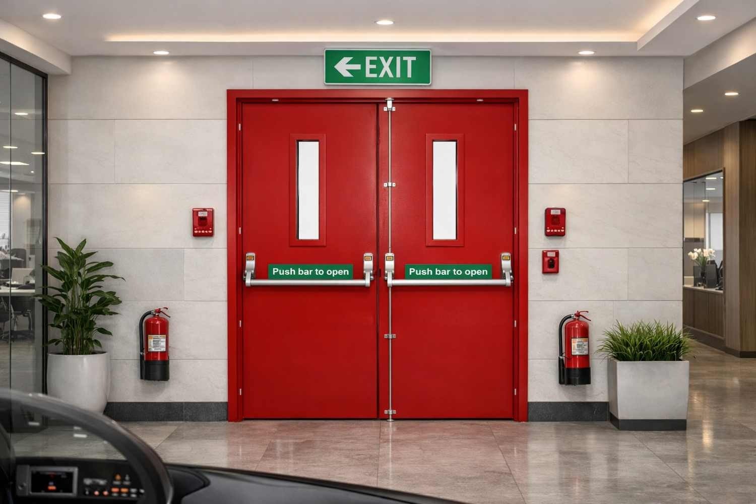 Right Door red fire exit door for commercial safety