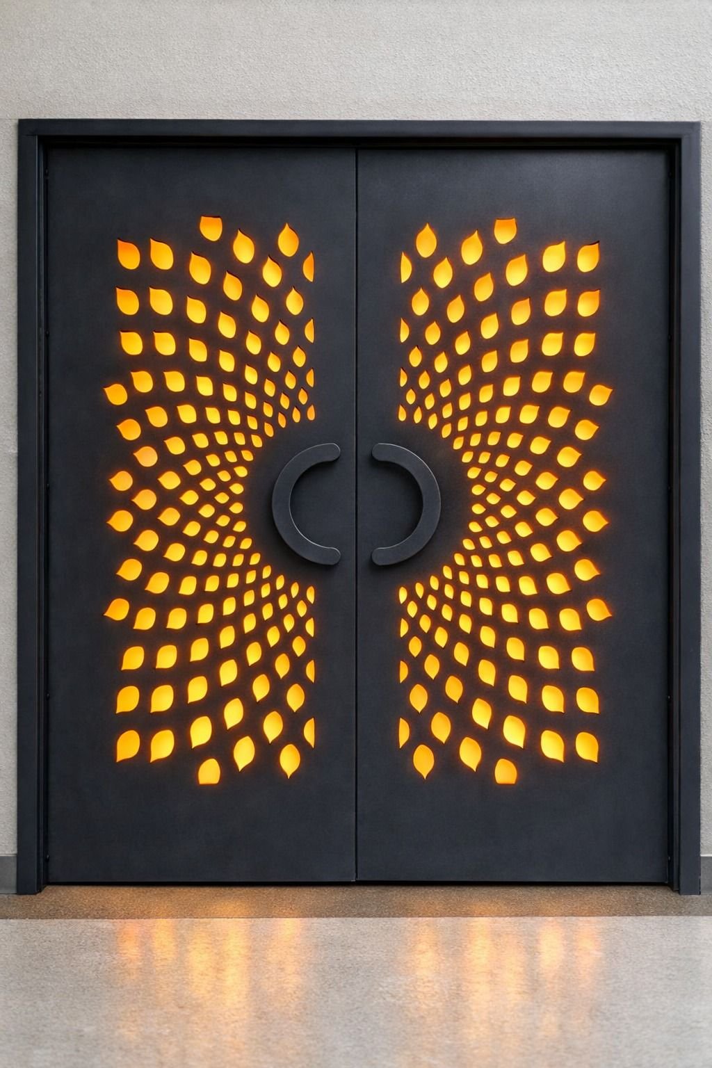 Right Door laser cut security door with warm lighting